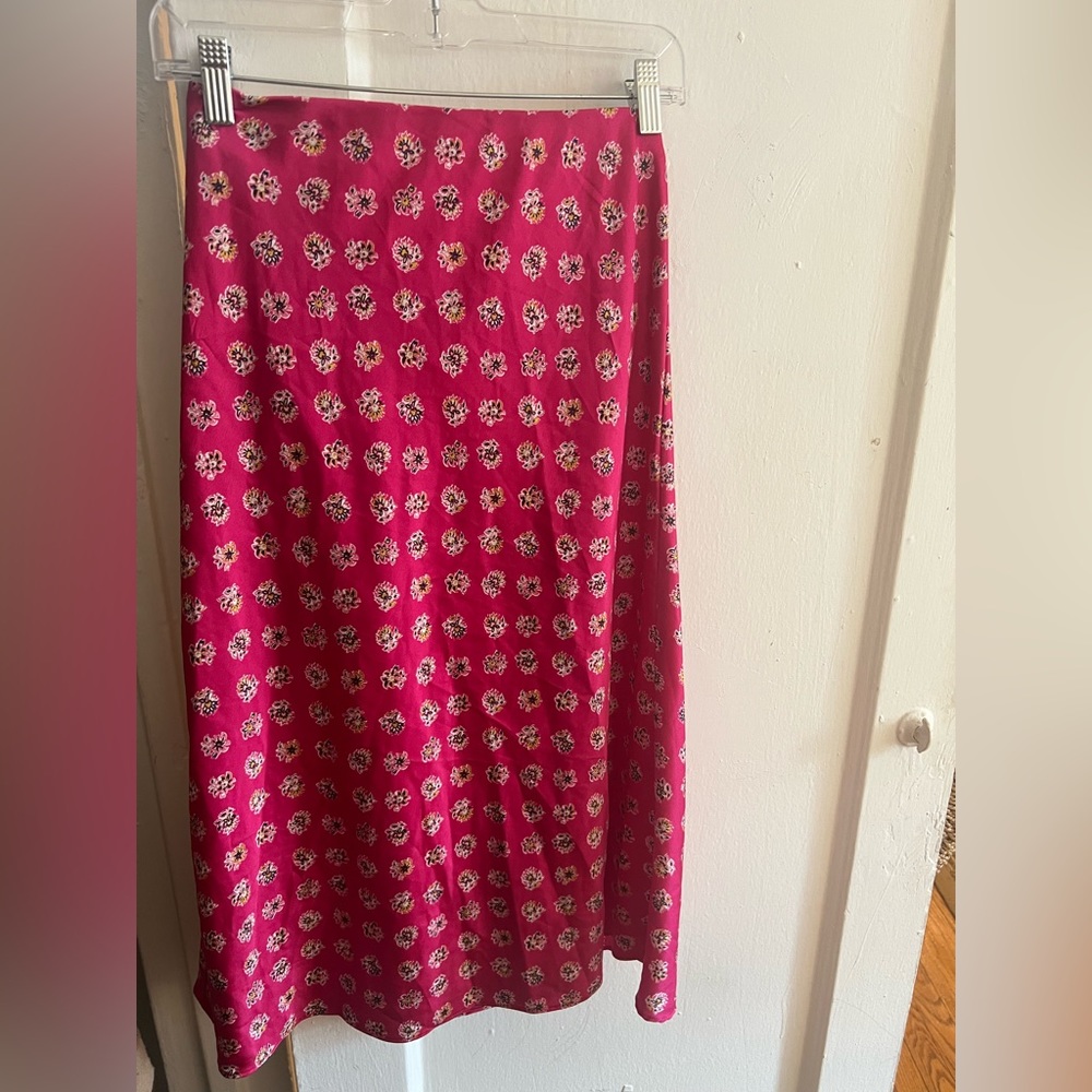 LOFT pink printed silky midi skirt